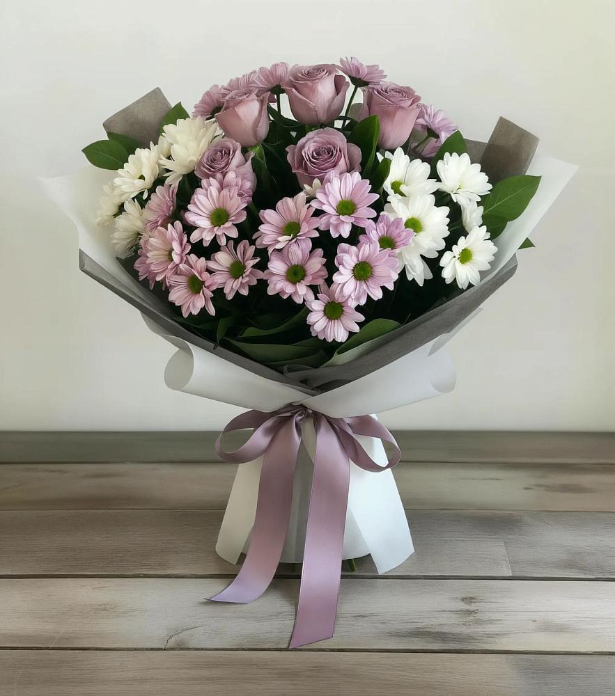Букет цветов из: Хризантемы и Розы в Дроздово