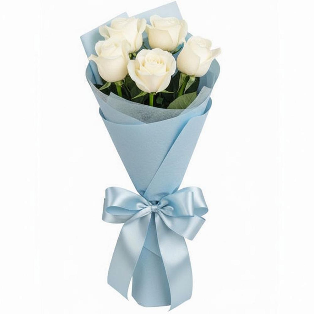 Букет 5 Белых роз Проуд в Дроздово