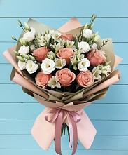 Букет цветов из:  Розы, Альстромерии и Лизиантусы в Дроздово