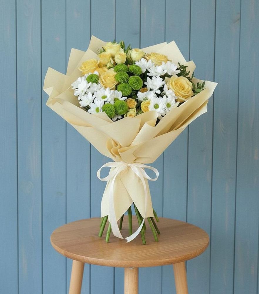 Букет цветов из: Хризантемы и Розы в Дроздово