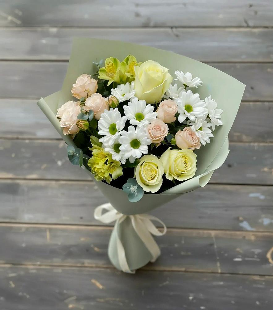 Букет цветов из: Альстромерии, Розы и Хризантемы в Дроздово