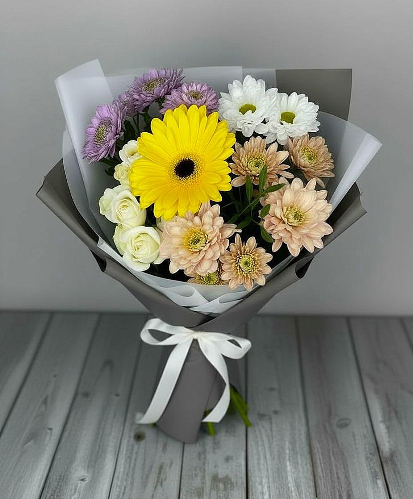 Букет цветов из: Розы, Герберы и Хризантемы в Дроздово