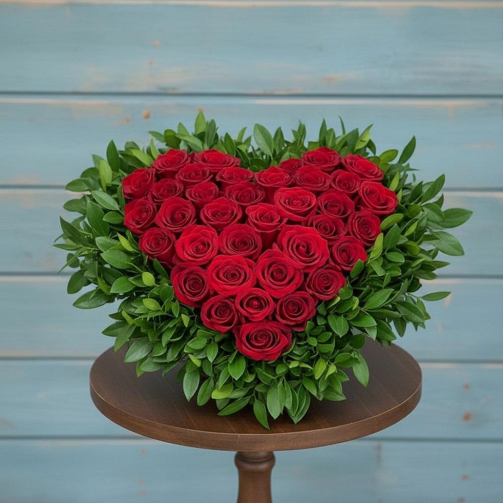 Цветочная композиция из Розы в виде сердца в Дроздово