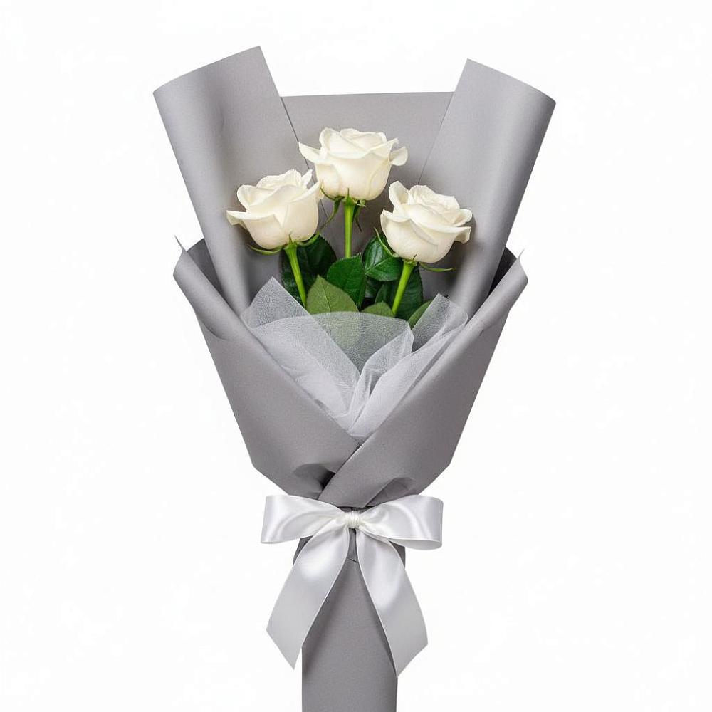 Букет 3 белые розы в Дроздово