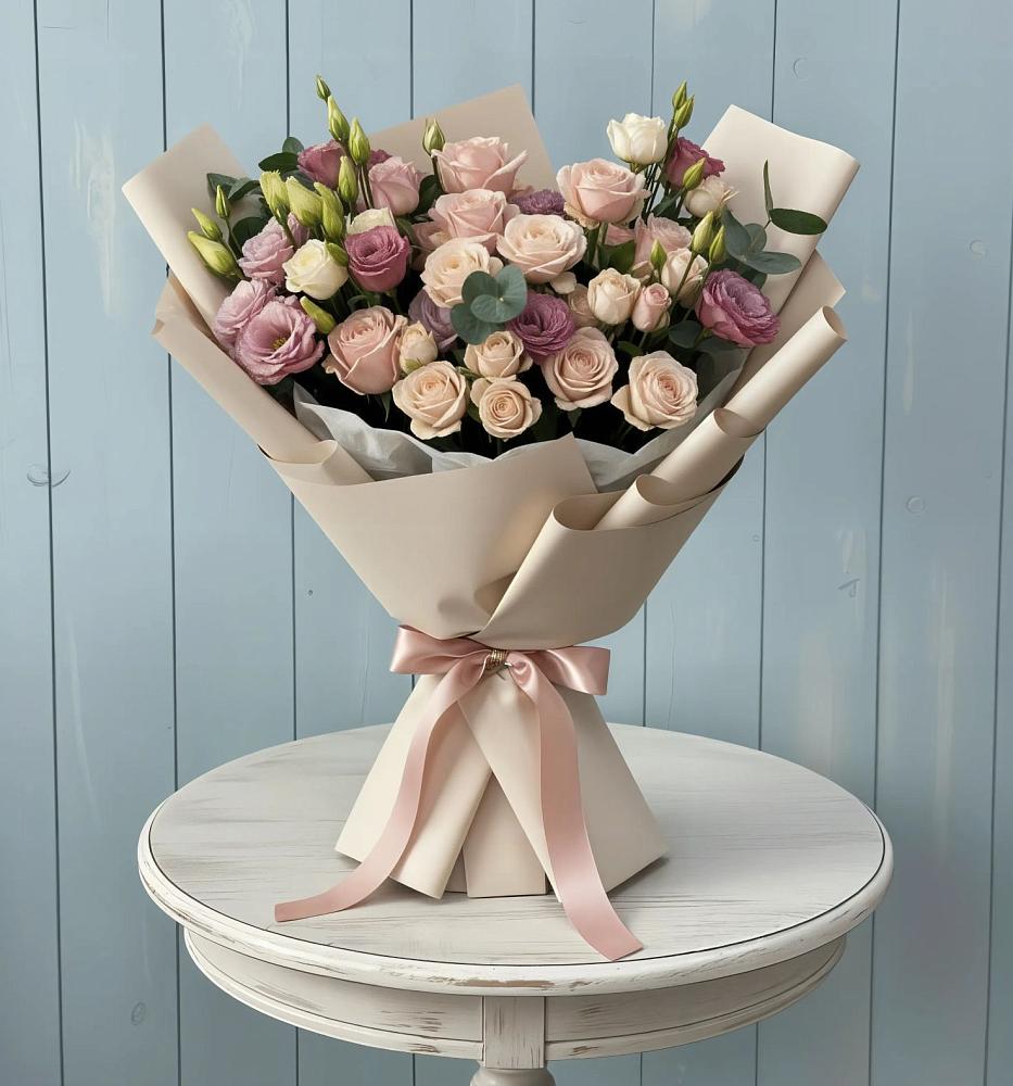 Букет цветов из: Розы и Лизиантусы в Дроздово