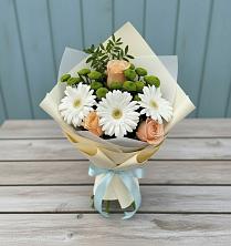 Букет цветов из:  Герберы, Розы и Хризантемы в Дроздово