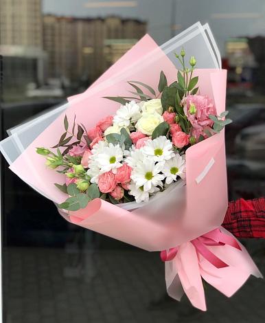 Букет цветов из: Розы, Лизиантусы и Хризантемы в Дроздово